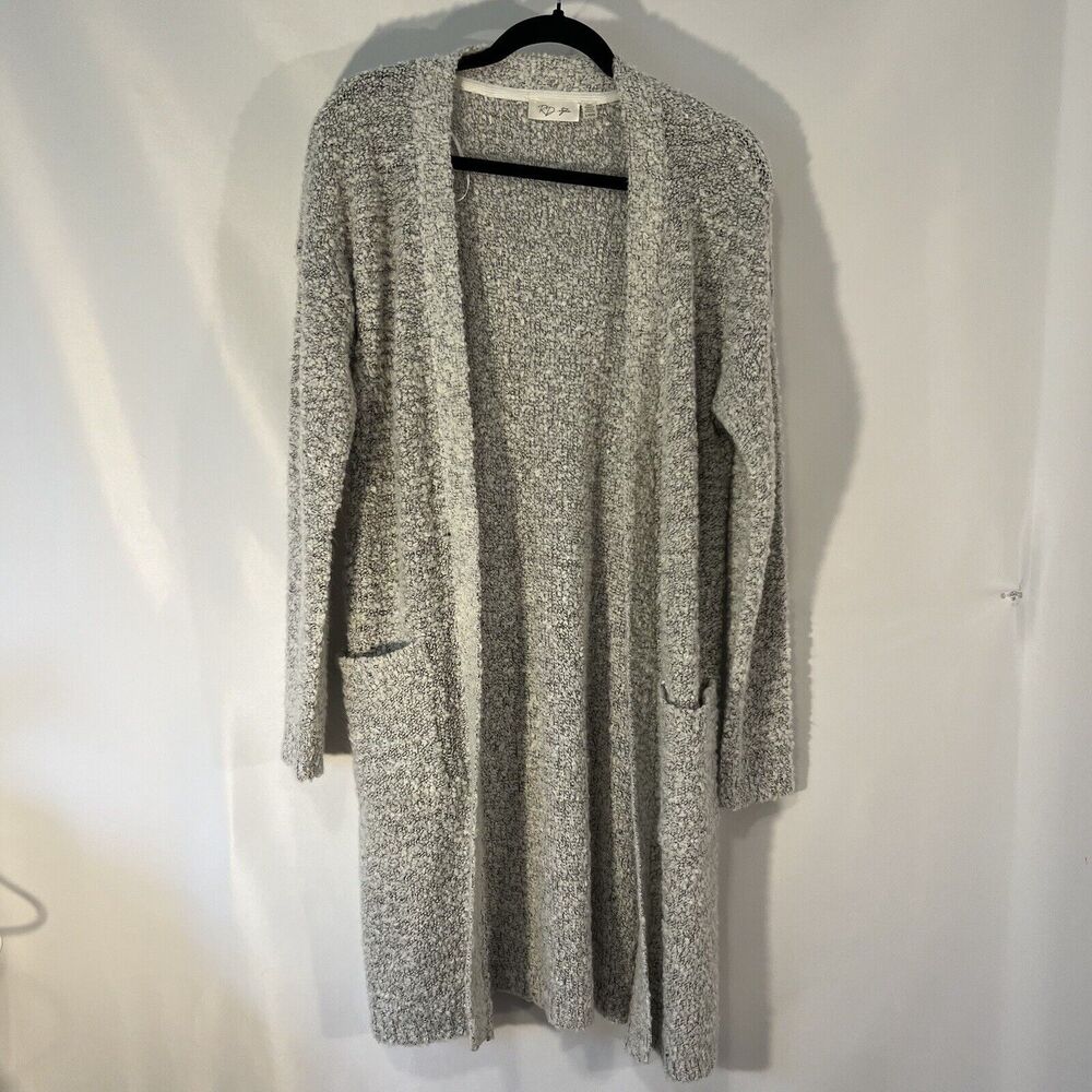 RD STYLE WOMENS LARGE CHARA BOUCLE LONG GRAY OPEN FRONT CARDIGAN WITH POCKETS